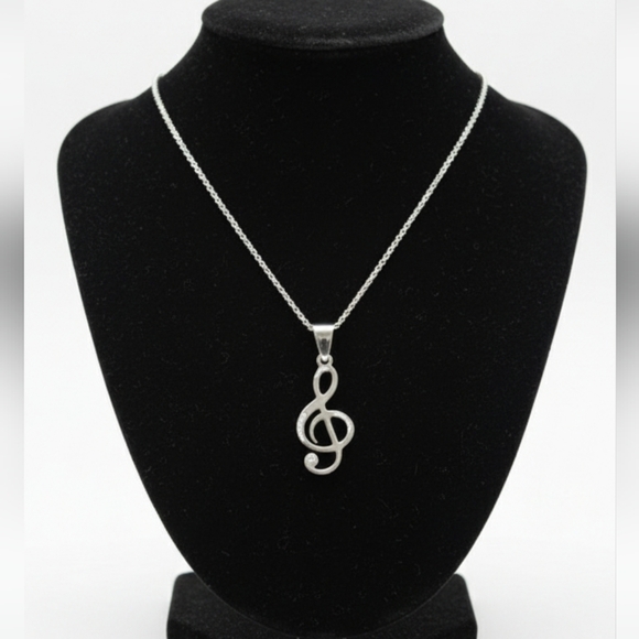 Elegant Silver Treble Clef Music Note Necklace NWT - Picture 1 of 9